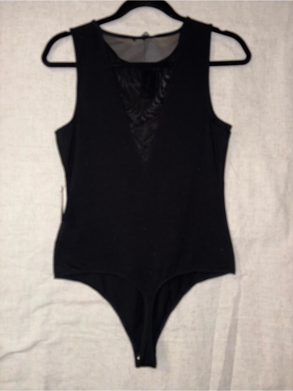 Express Black V-Neck Sleeveless Bodysuit with Mesh Insert - Picture 3 of 3